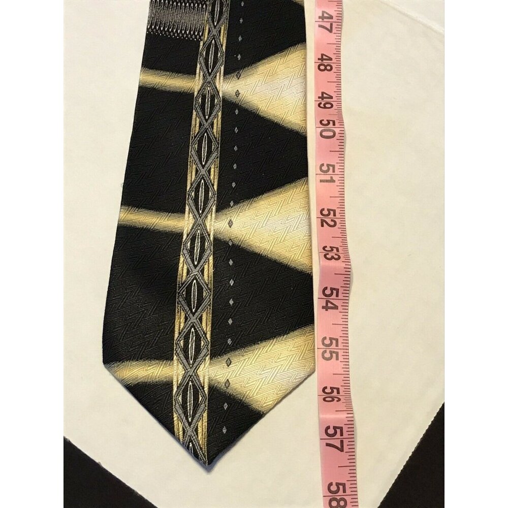 Emilio Ponti 100% Silk Handmade Tie  Black & Gold Abstract Design Preowned - Picture 5 of 5